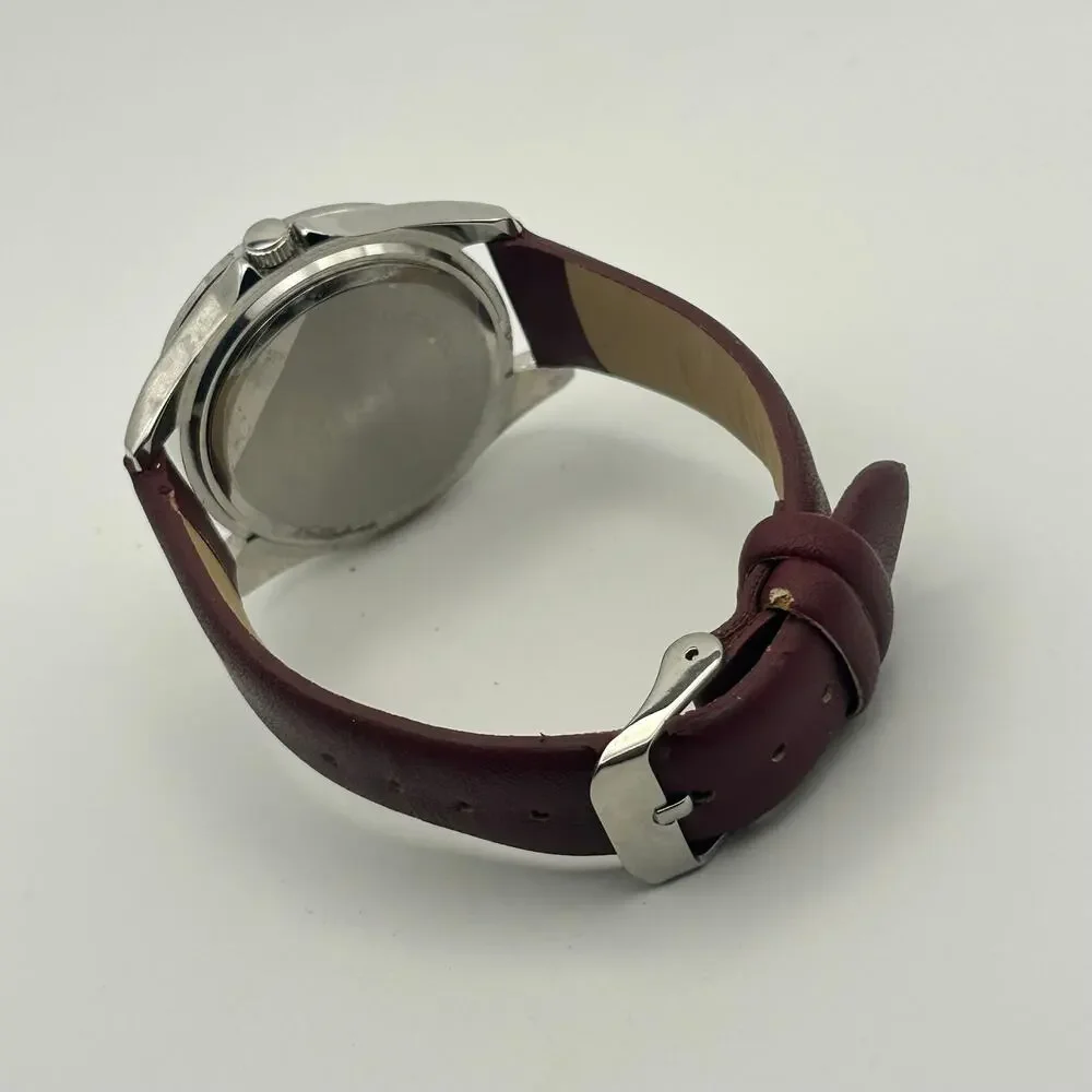 Women’s Silver-tone Dazzling Rhinestone Encrusted Dial Brown Leather Watch